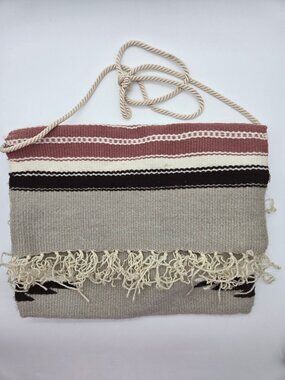 Southwestern Wool Blanket Crossbody Bag Fringe Accent Purple Pink Gray Like New